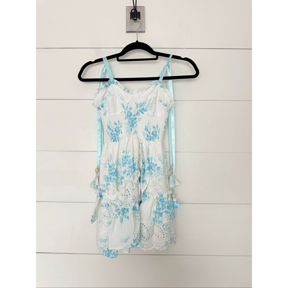Strangers & Lovers Women’s Small Blue White Tiered Mini Dress